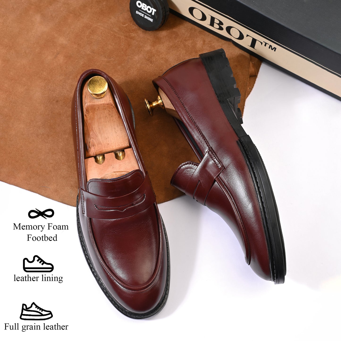 Men’s Rich Brown Penny Loafers – Timeless Leather Slip-On Shoes