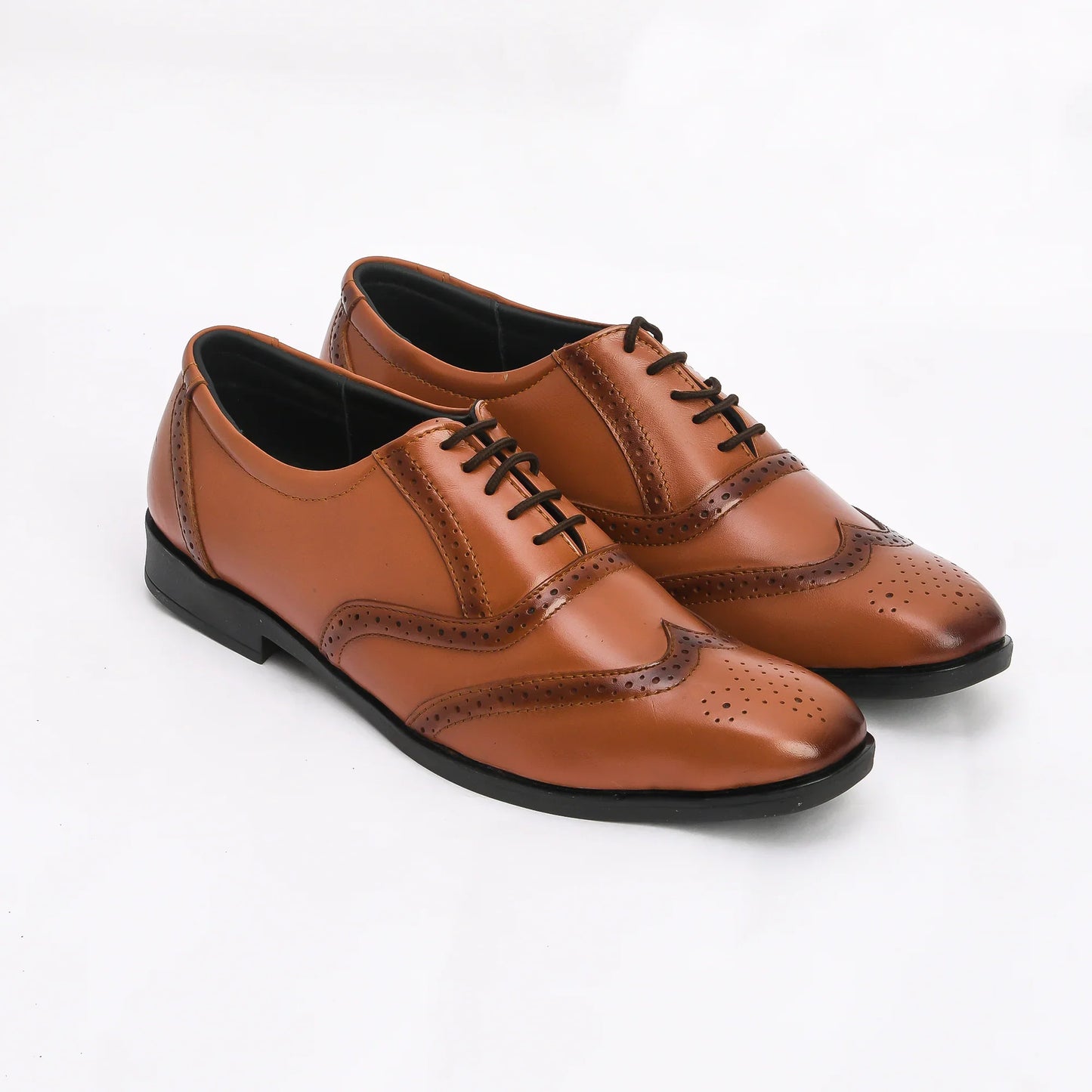 Men Tan Brogue Formal Leather Shoes - obotoriginal