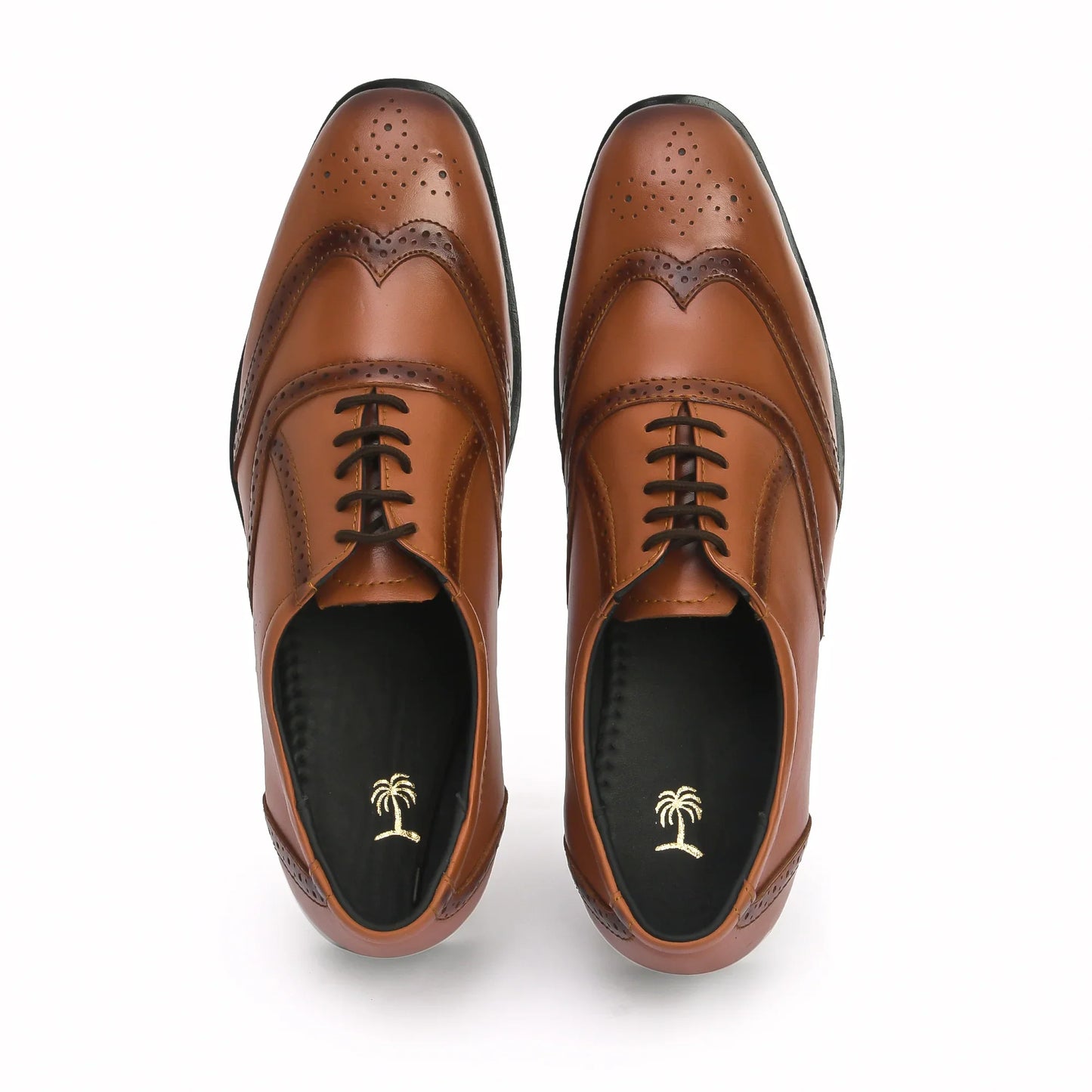 Men Tan Brogue Formal Leather Shoes - obotoriginal