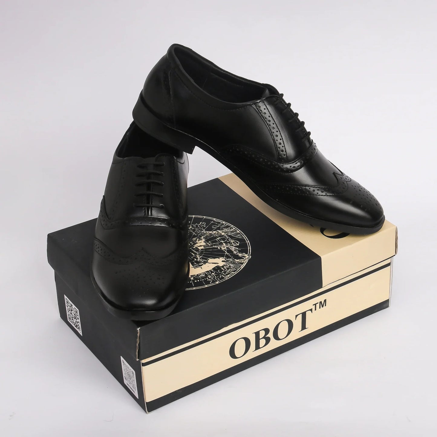Men Black Brogue Formal Leather Shoes - obotoriginal