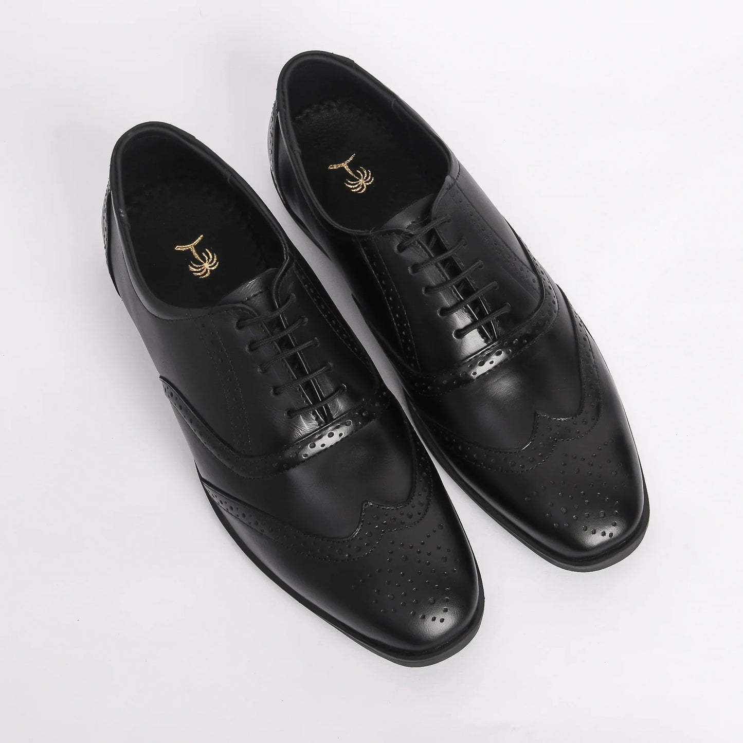 Men Black Brogue Formal Leather Shoes - obotoriginal