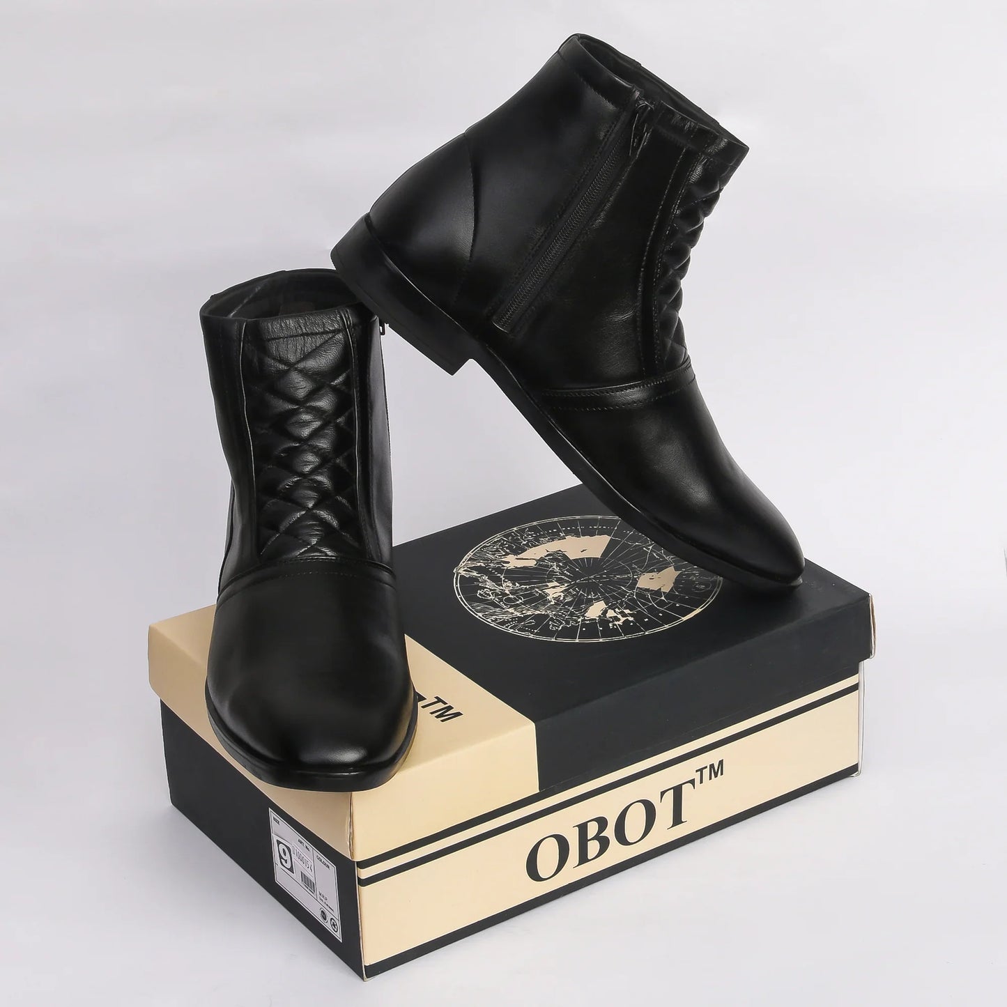 Men Black Leather Textured Chelsea Boots - obotoriginal