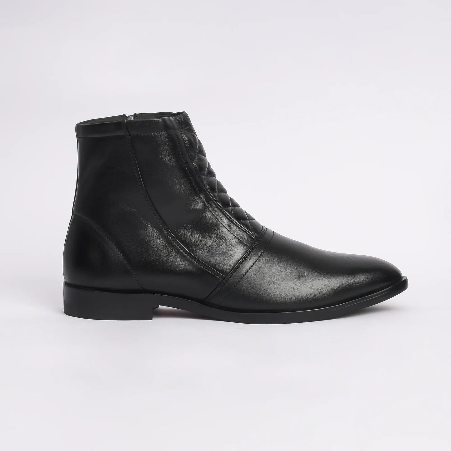 Men Black Leather Textured Chelsea Boots - obotoriginal