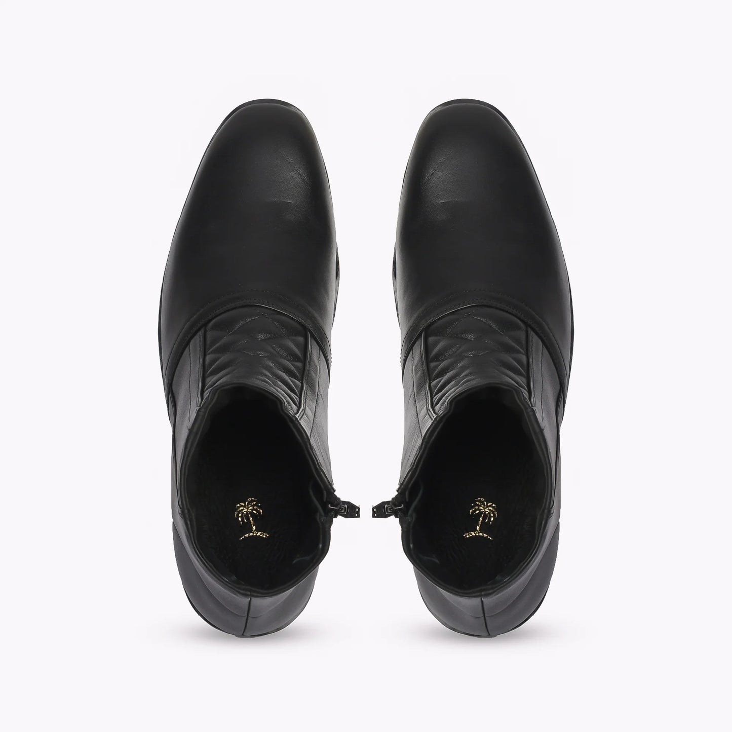 Men Black Leather Textured Chelsea Boots - obotoriginal