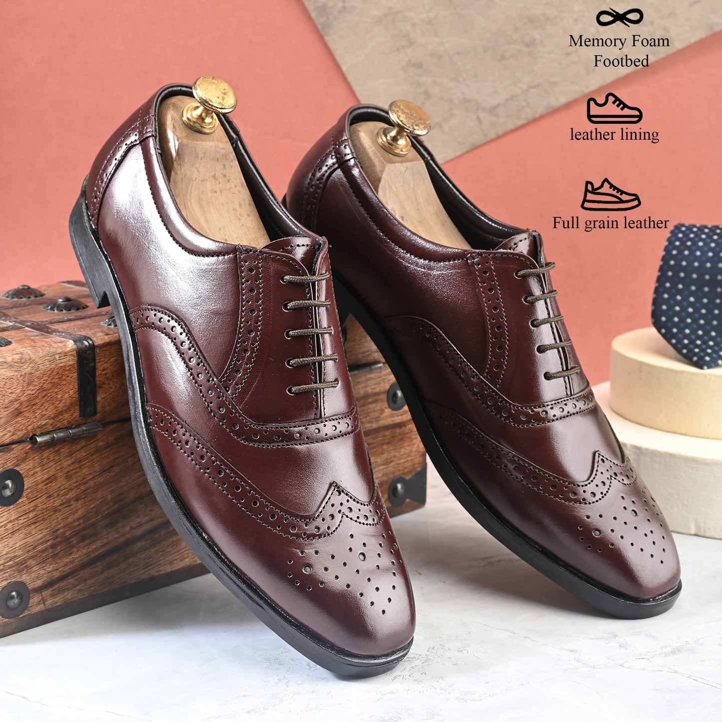 Men Rich Brown Brogue Formal Leather Shoes