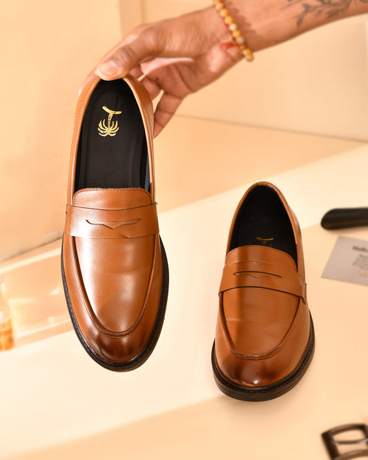 Men’s Leather Tan Penny Loafers | Classic Formal & Smart Casual Shoes