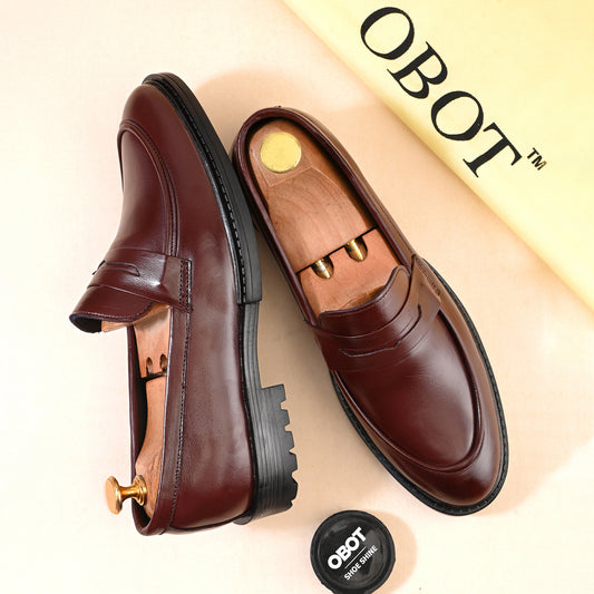 Men’s Rich Brown Penny Loafers – Timeless Leather Slip-On Shoes