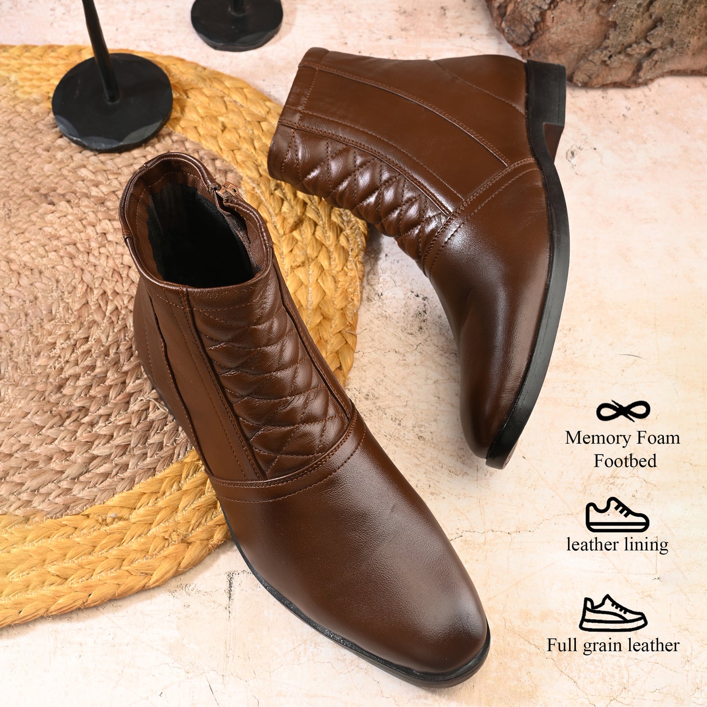Men Rich Brown Leather Textured Chelsea Boots