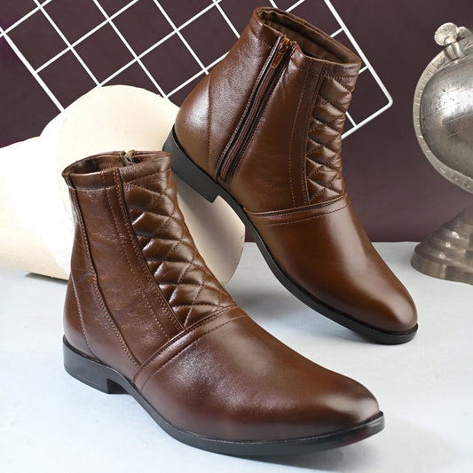Men Rich Brown Leather Textured Chelsea Boots