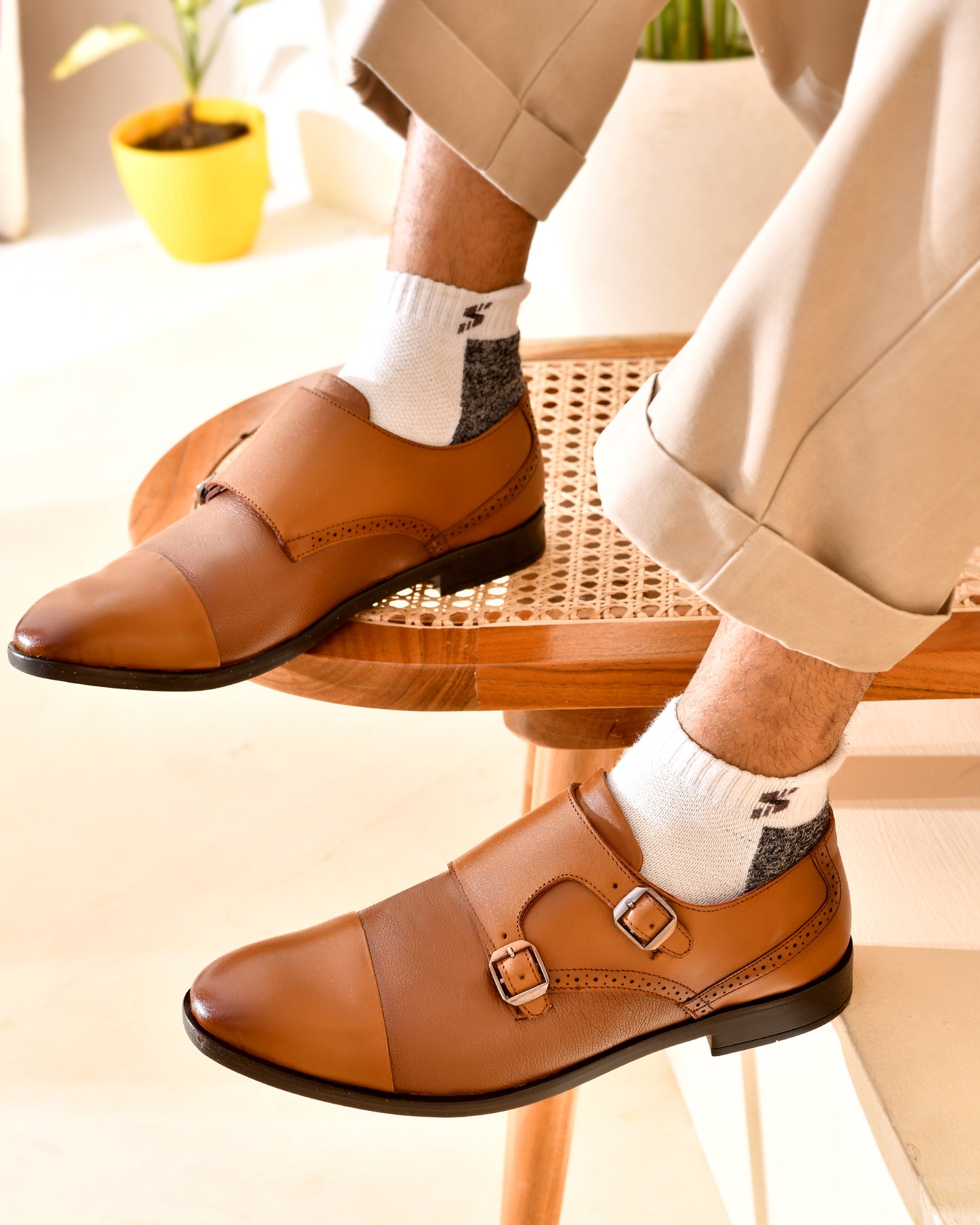 Men leather Tan Monk Strap | Double strap | Classic Shoes