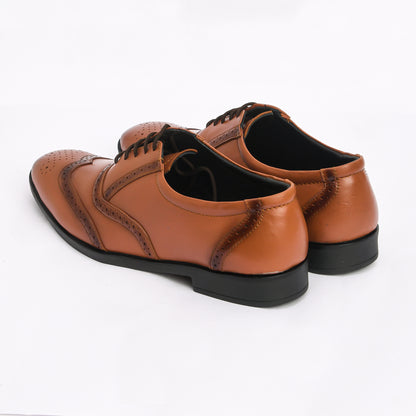 Men Tan Brogue Formal Leather Shoes
