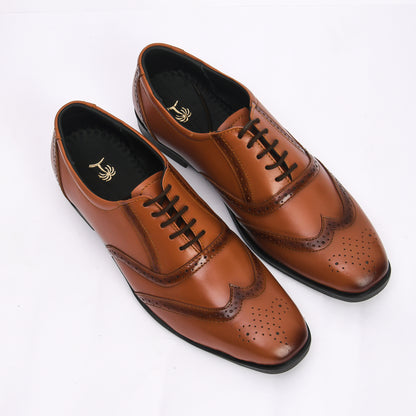 Men Tan Brogue Formal Leather Shoes
