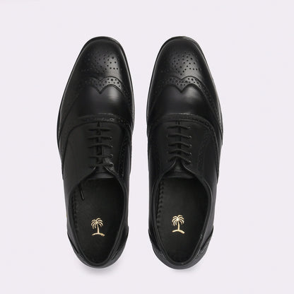 Men Black Brogue Formal Leather Shoes - obotoriginal