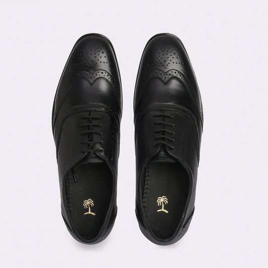 Men Black Brogue Formal Leather Shoes - obotoriginal