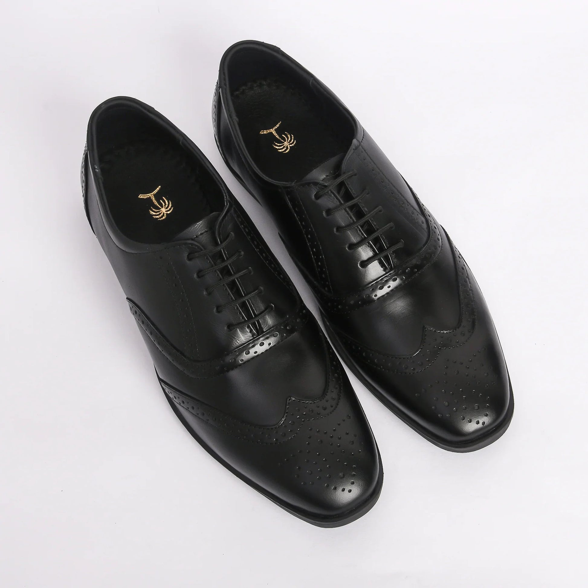 Men Black Brogue Formal Leather Shoes - obotoriginal