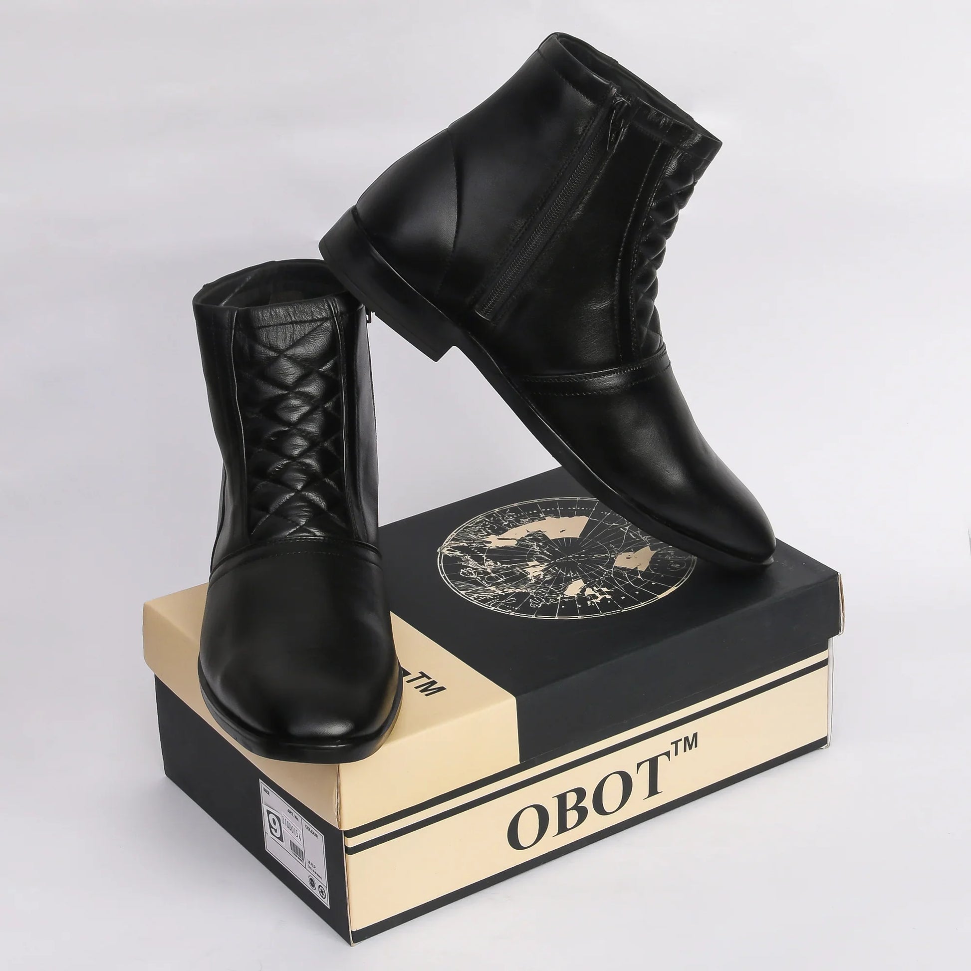 Men Black Leather Textured Chelsea Boots - obotoriginal