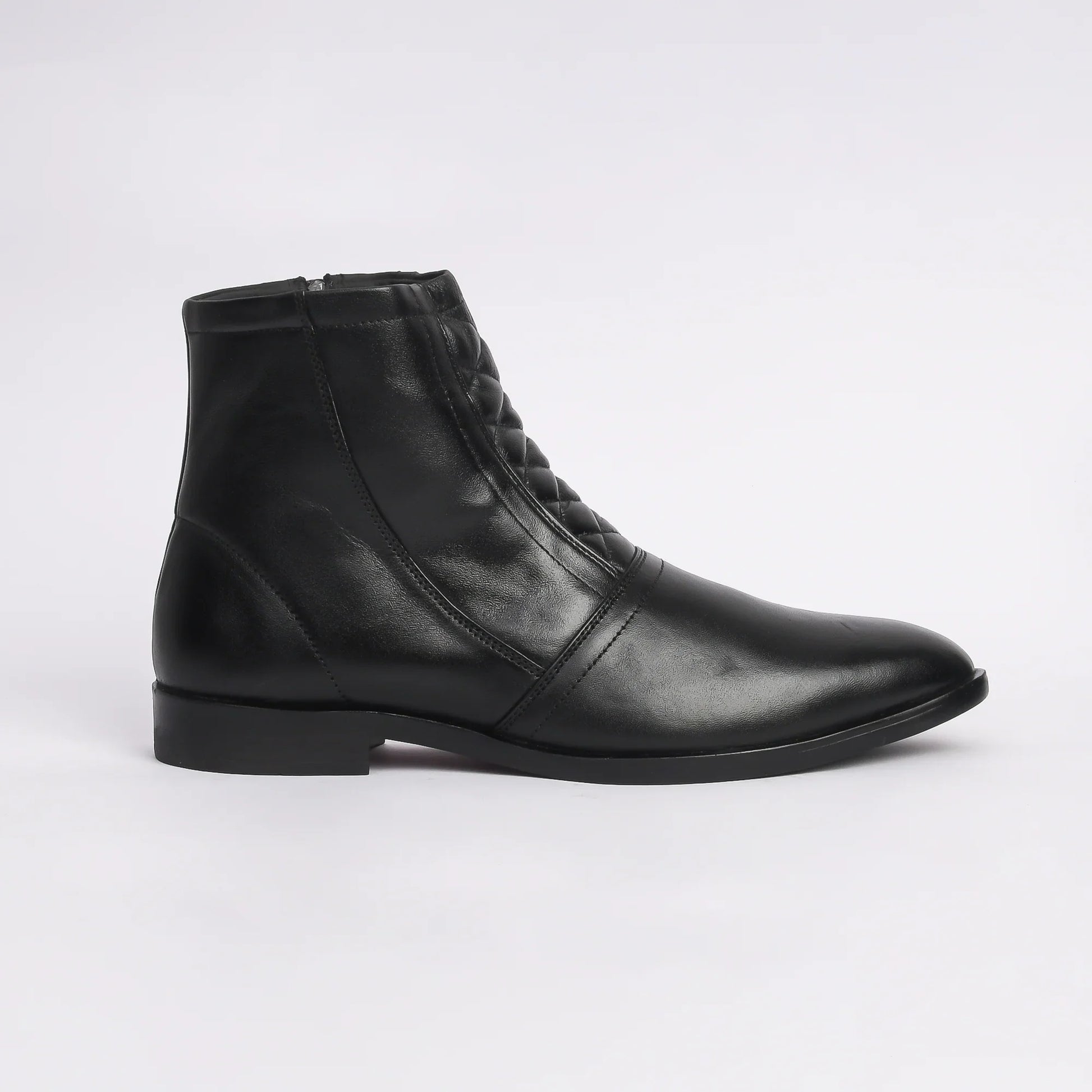Men Black Leather Textured Chelsea Boots - obotoriginal