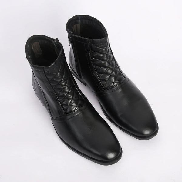 Men Black Leather Textured Chelsea Boots - obotoriginal
