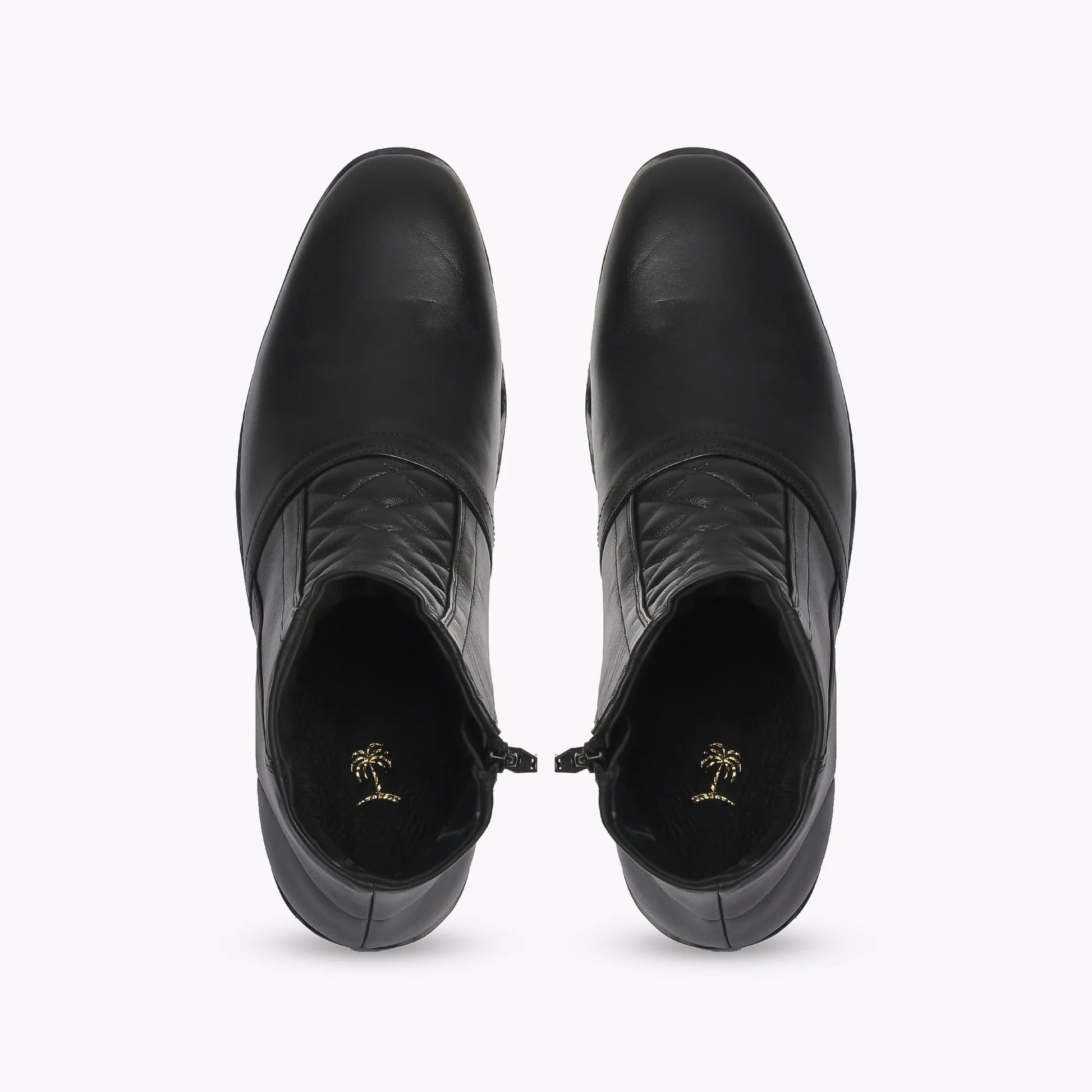 Men Black Leather Textured Chelsea Boots - obotoriginal
