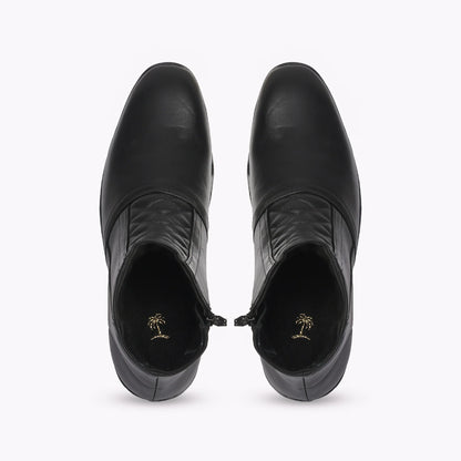 Men Black Leather Textured Chelsea Boots - obotoriginal