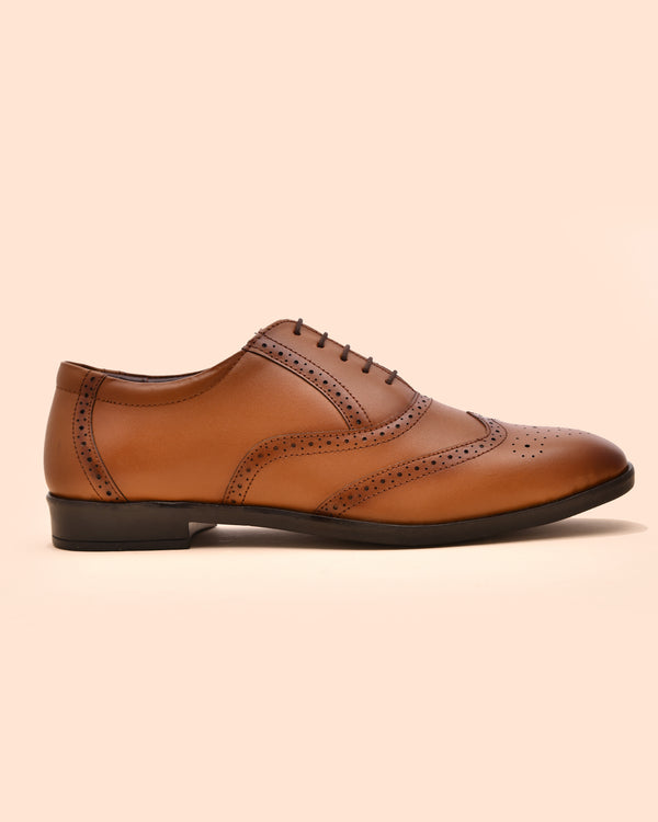 Men Tan Brogue Formal Leather Shoes