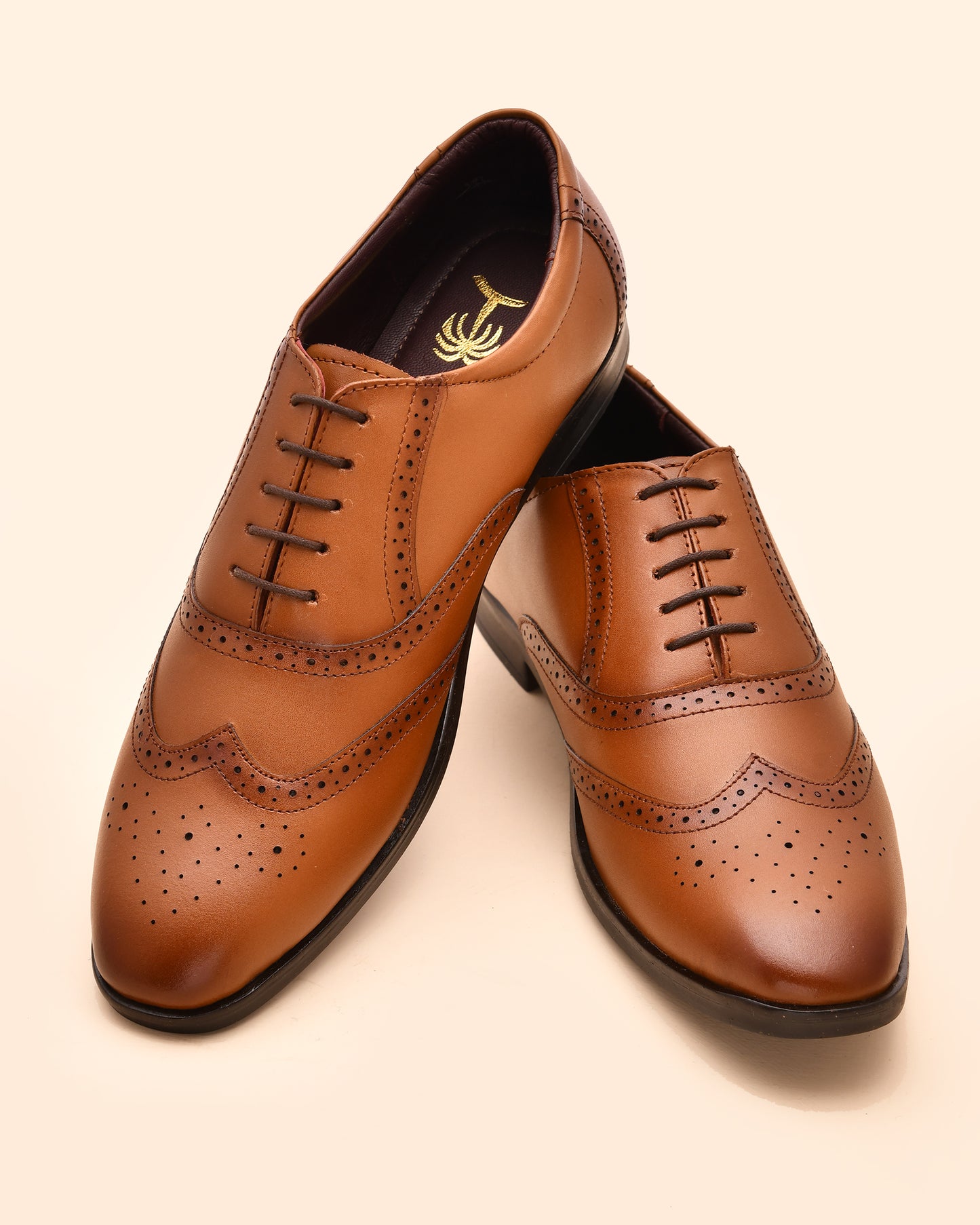 Men Tan Brogue Formal Leather Shoes