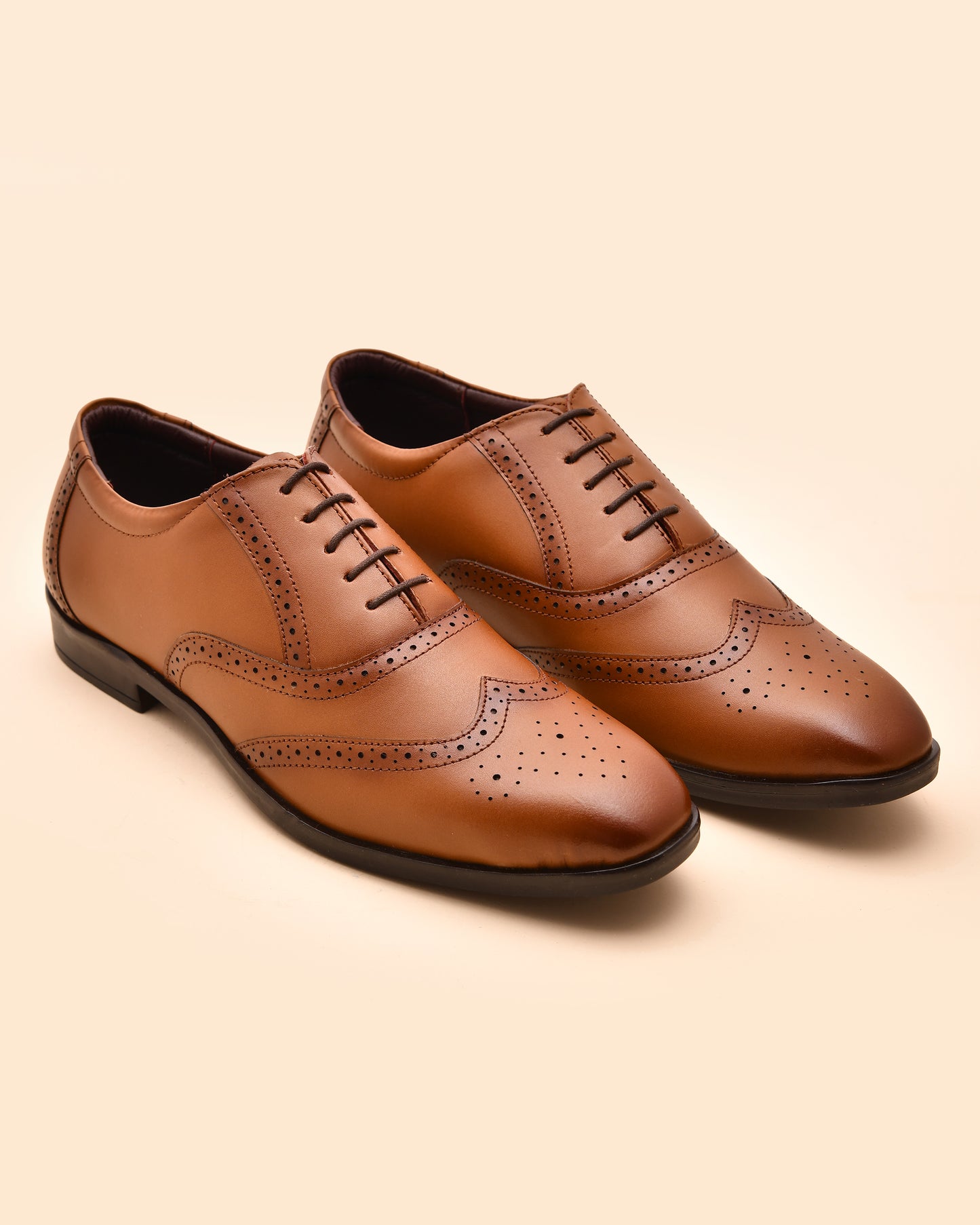 Men Tan Brogue Formal Leather Shoes