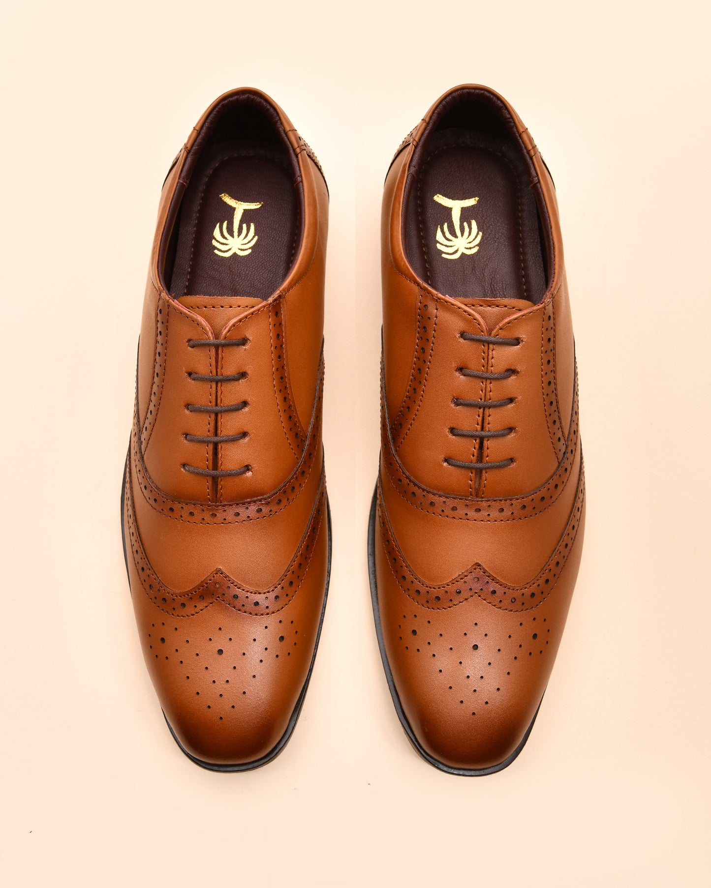 Men Tan Brogue Formal Leather Shoes