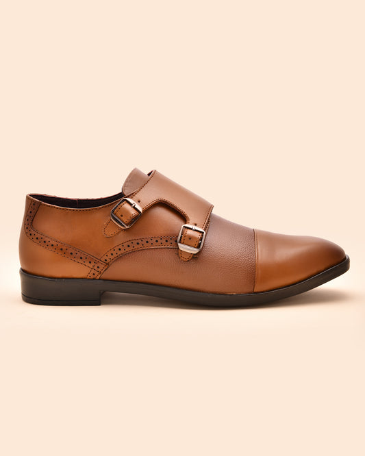 Men leather Tan Monk Strap | Double strap | Classic Shoes