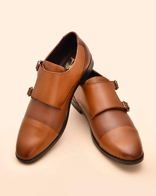 Men leather Tan Monk Strap | Double strap | Classic Shoes