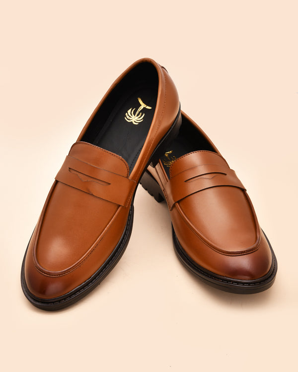 Men’s Leather Tan Penny Loafers | Classic Formal & Smart Casual Shoes