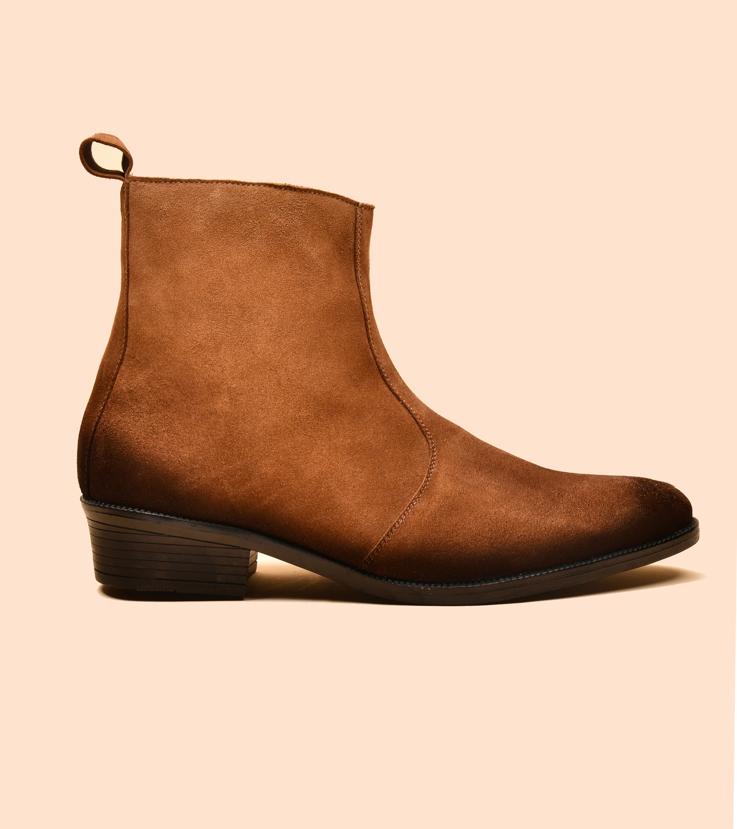 Men's Tan Brown Suede Zipper Chelsea Boot | Cuban Heal — OBOT