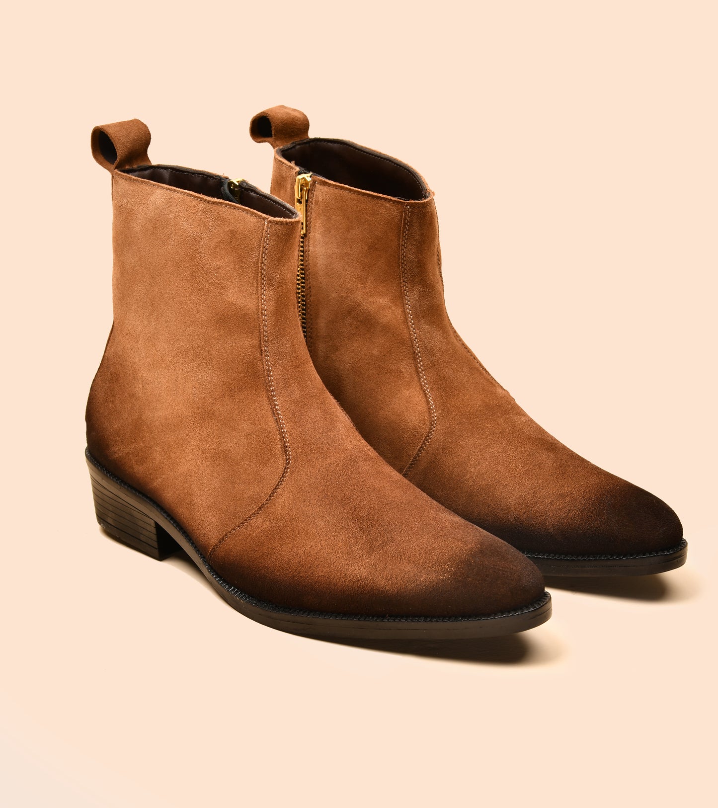 Men's Tan Brown Suede Zipper Chelsea Boot | Cuban Heal — OBOT