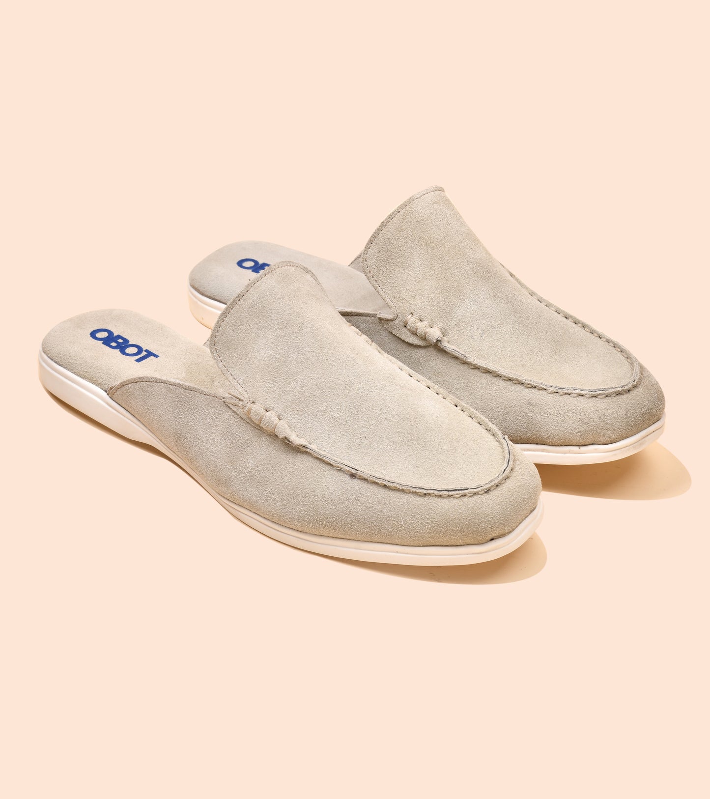 Men's Suede Mules |Sand Beige Slip-On Loafer Mules for Men — OBOT