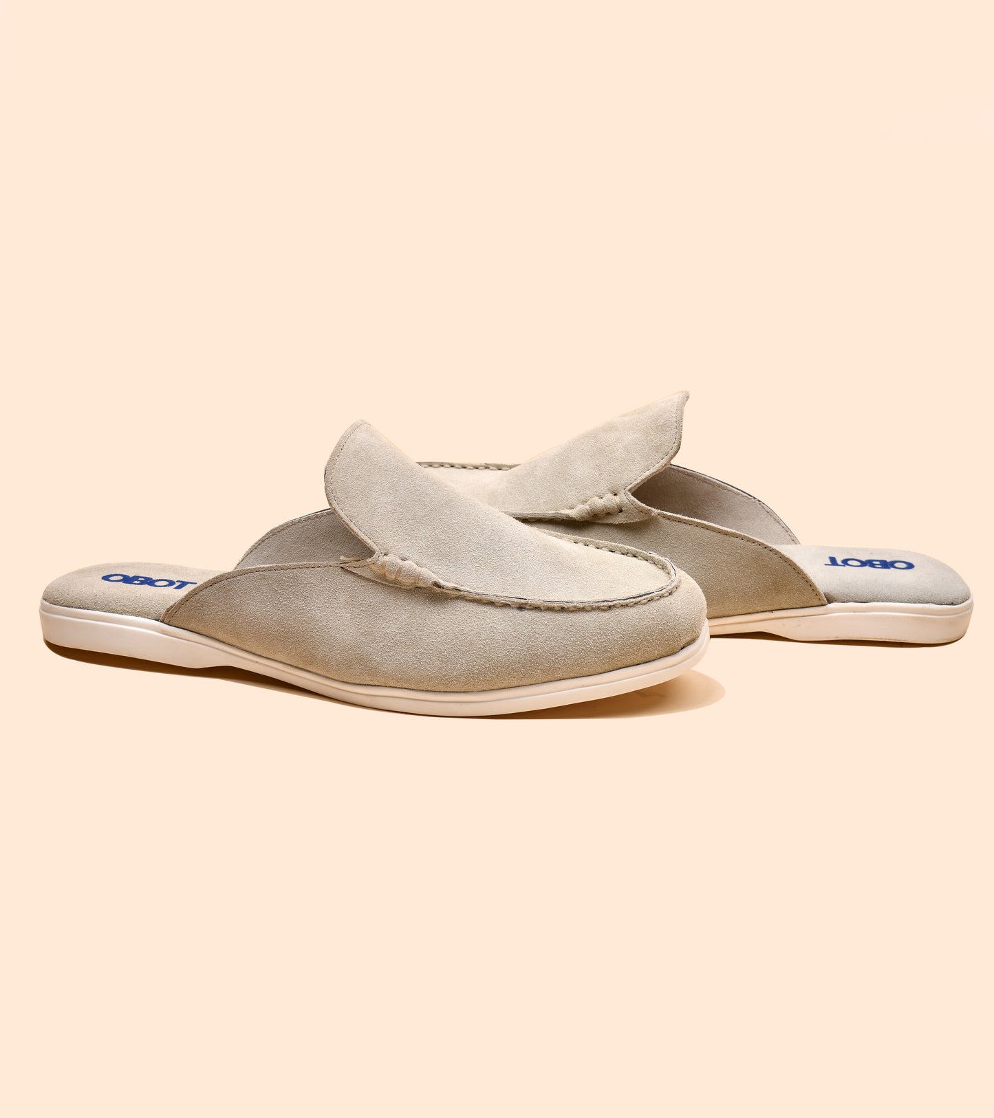 Men's Suede Mules |Sand Beige Slip-On Loafer Mules for Men — OBOT
