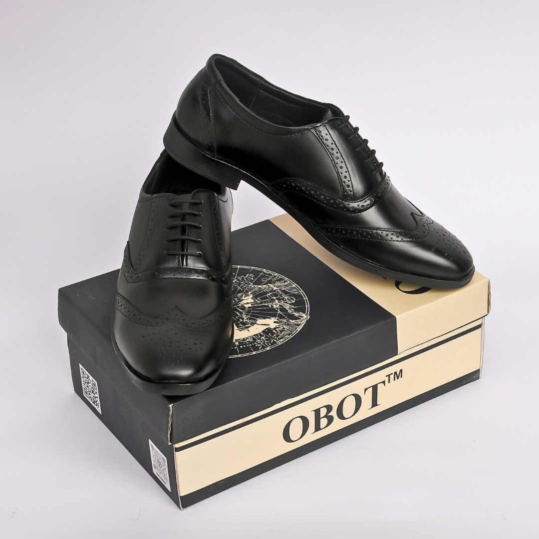 Men Black Brogue Formal Leather Shoes