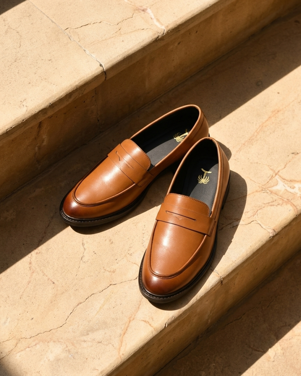 Men’s Leather Tan Penny Loafers | Classic Formal & Smart Casual Shoes