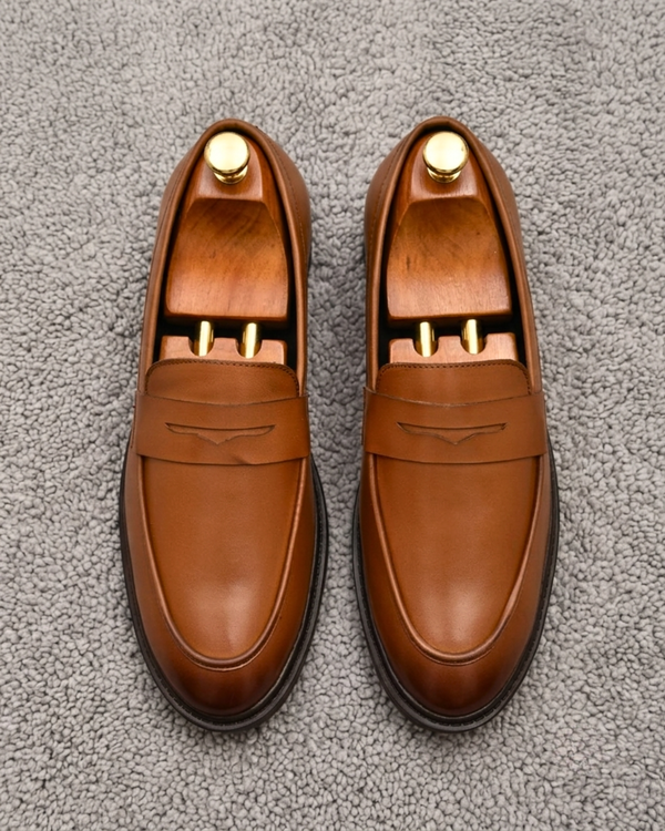 Men's Tan Brown Leather Penny Loafers | Classic Formal & Smart Casual Shoes