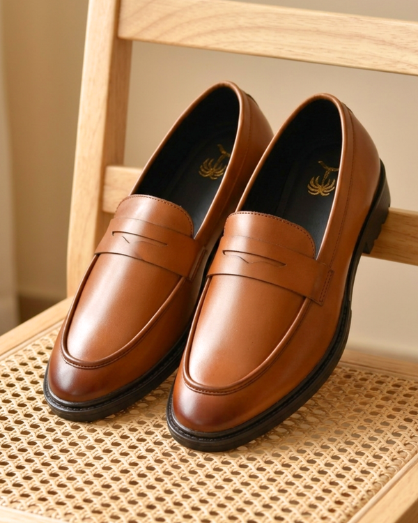 Men's Tan Brown Leather Penny Loafers | Classic Formal & Smart Casual Shoes
