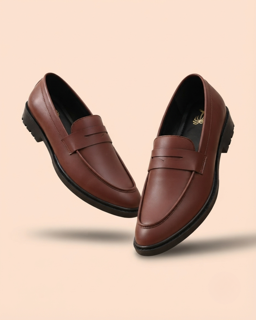 Men’s Rich Brown Penny Loafers – Timeless Leather Slip-On Shoes