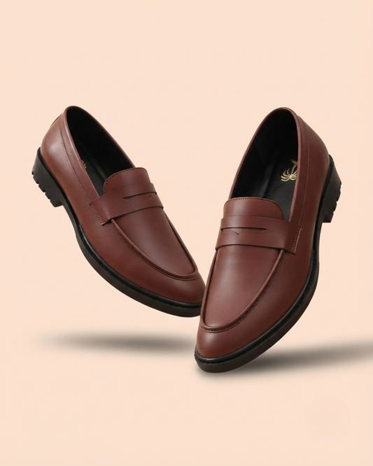 Men’s Rich Brown Penny Loafers – Timeless Leather Slip-On Shoes