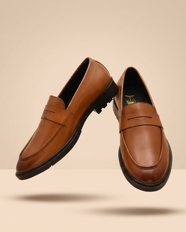 Men's Tan Brown Leather Penny Loafers | Classic Formal & Smart Casual Shoes