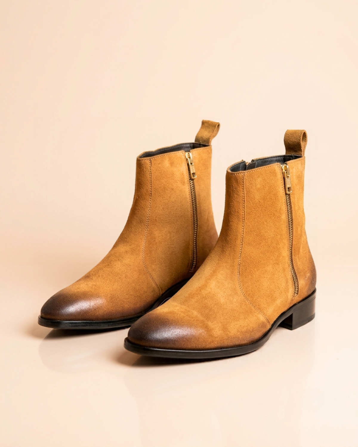 Men's Tan Brown Suede Zipper Chelsea Boot | Cuban Heel