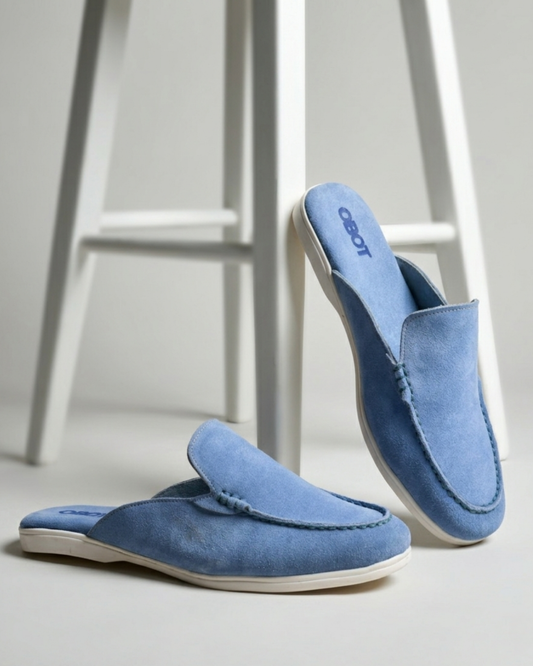 Men's Suede Mules |Blue Slip-On Loafer Mules for Men — OBOT