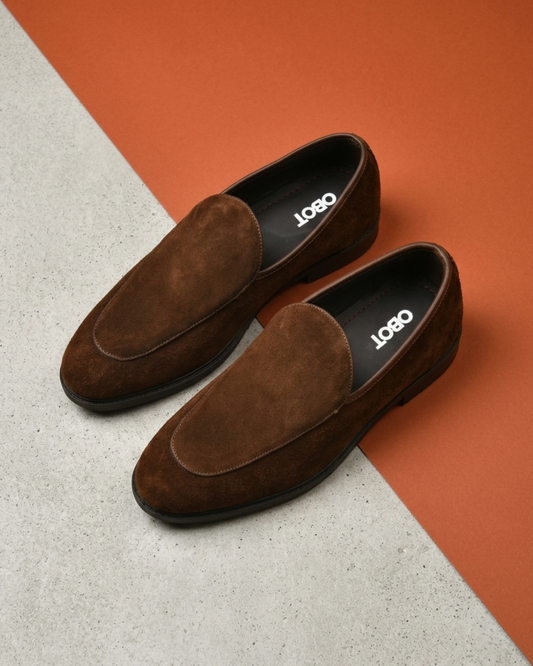 The Venice — Men's Brown Suede Loafers | Slip-On Formal Shoes for Men | OBOT