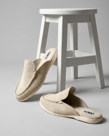Men's Suede Mules |Sand Beige Slip-On Loafer Mules for Men — OBOT