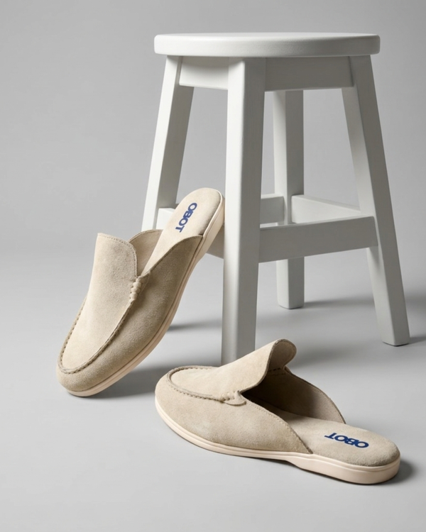 Men's Suede Mules |Sand Beige Slip-On Loafer Mules for Men — OBOT