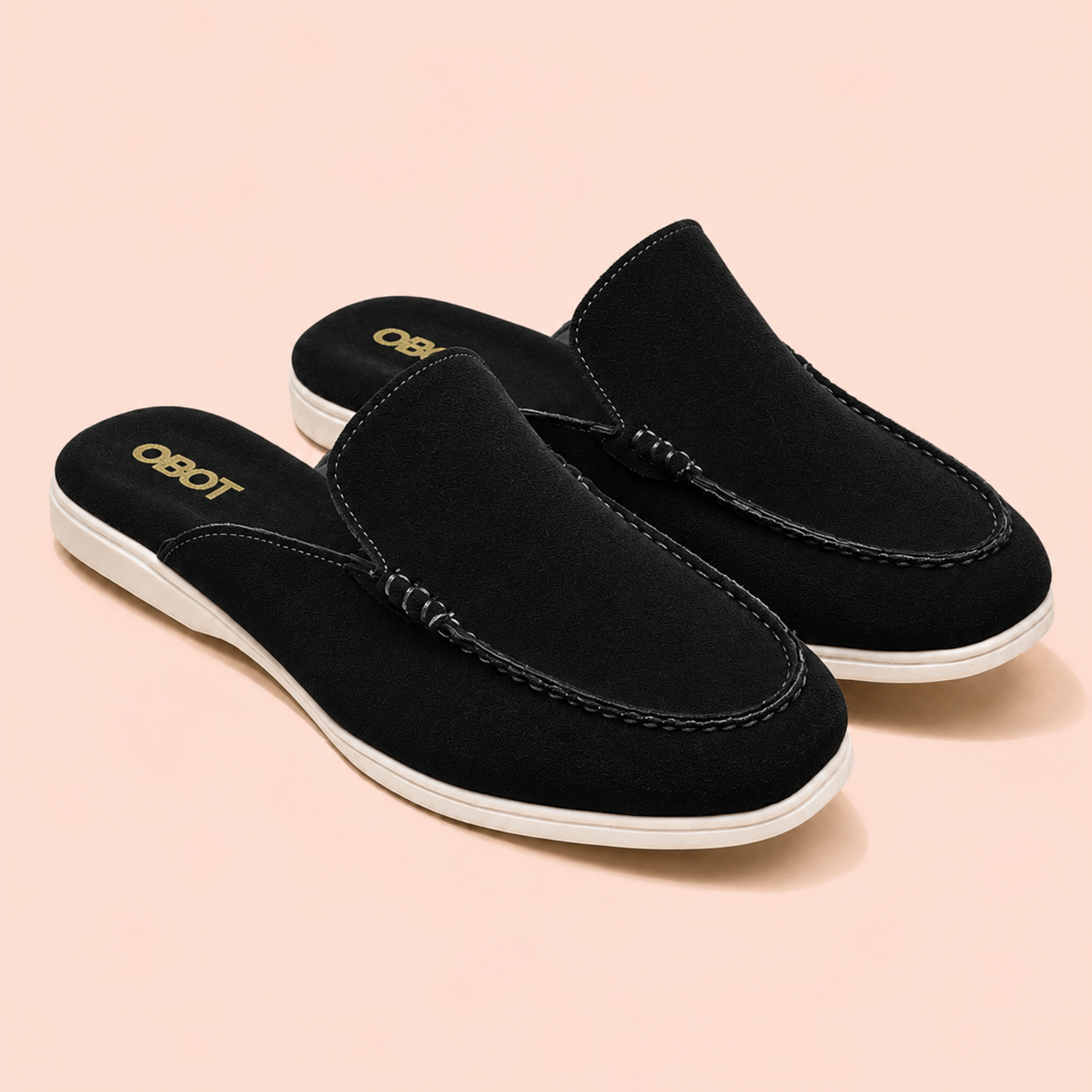 Men's Suede Mules |Black Slip-On Loafer Mules for Men — OBOT