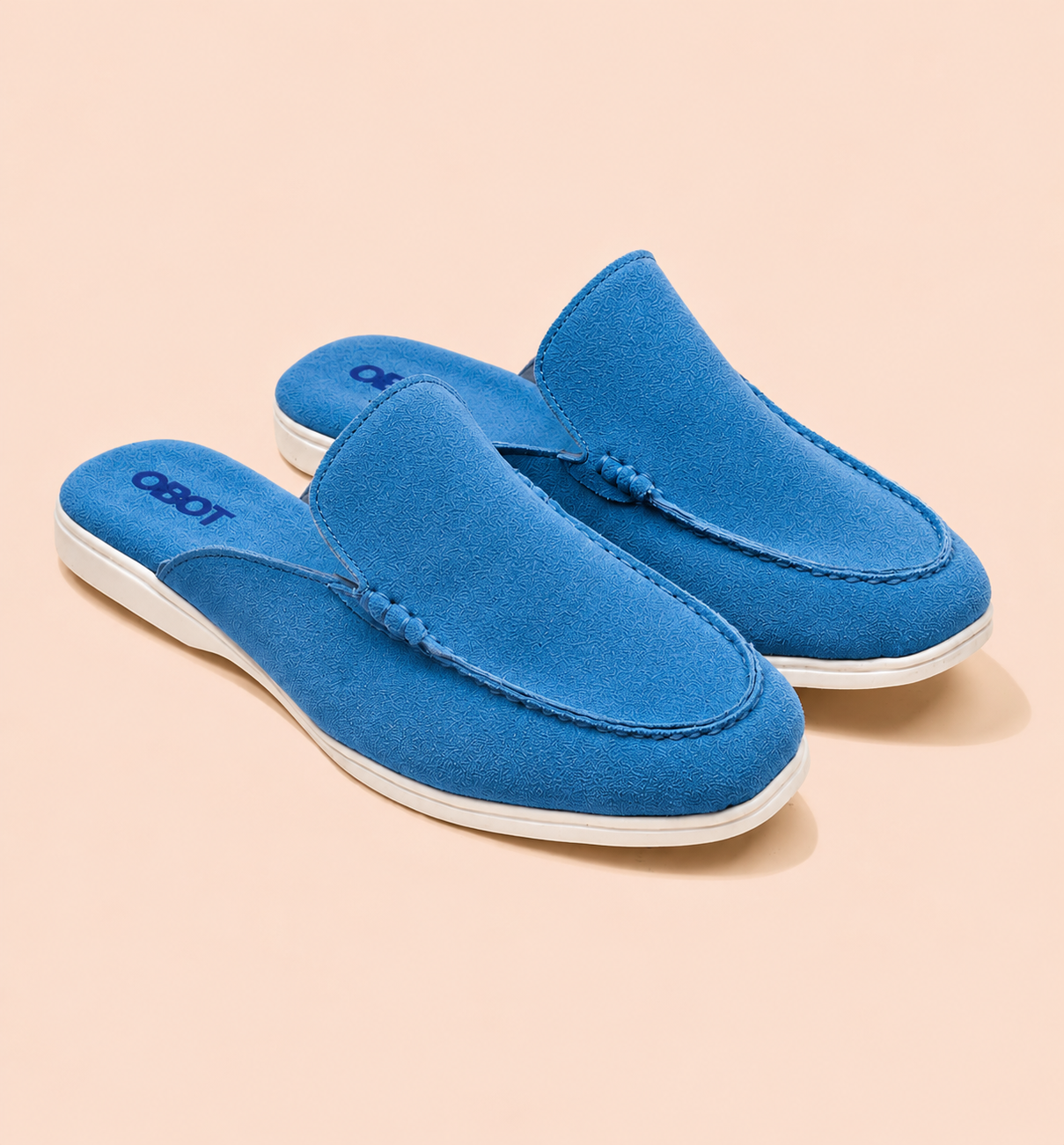 Men's Suede Mules |Blue Slip-On Loafer Mules for Men — OBOT