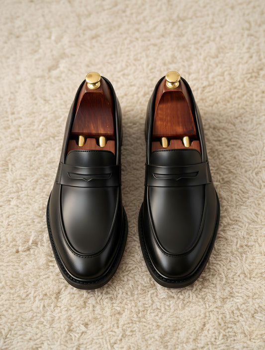 Men’s Black Penny Loafers – Timeless Leather Slip-On Shoes